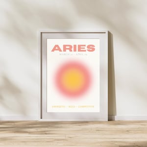 Poster del segno zodiacale Ariete - Arte murale minimalista con oroscopo - Poster ispirato all'astrologia per un arredamento moderno