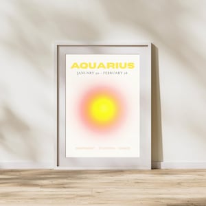 Affiche du signe du zodiaque Verseau - oeuvre d'art murale horoscope minimaliste - affiche inspirée de l'astrologie pour une décoration intérieure moderne