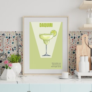 Impresión artística de daiquiri - Póster de cóctel para decoración de carrito de bar - Letrero de bebida exclusiva para fiestas - Pared moderna - Minimalista, elegante, sofisticado, retro