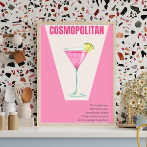 Impresión artística Cosmopolitan - Póster de cóctel para decoración de carrito de bar - Letrero de bebida exclusiva para fiestas - Pared moderna - Minimalista, elegante, sofisticado, retro