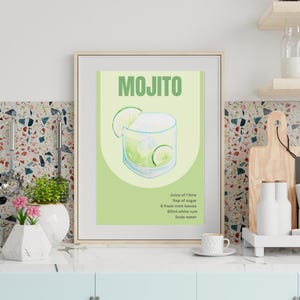 Mojito Art Print - Bar Cart Decor Cocktail Poster - Party Signature Drink Sign - Trendy Wall - Minimalist Elegant Sophisticated Retro