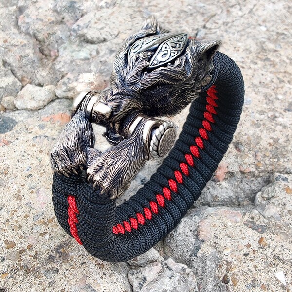 Pulsera de paracord de lobo guerrero, pulsera de paracord de hombre, regalo de novio, pulsera de paracord militar