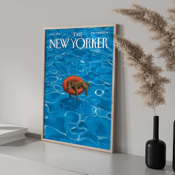 The New Yorker Magazine Print New Yorker Magazine Cover Poster Vintage Art Print Retro Magazine New York City Dog Blue Trendy Wall Art Decor