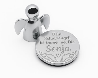 diamandi Schutzengel fürs Auto mit Name & Parkscheinhalter | Geschenk Führerschein | Glücksbringer Autofahrer | Edelstahl (Schutzengel)