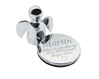 diamandi Schutzengel fürs Auto mit Name & Parkscheinhalter | Geschenk zum Führerschein | Glücksbringer für Autofahrer | Edelstahl