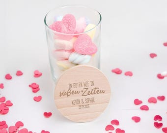 diamandi - Personalisierbares Vorratsglas mit Gravur – 880 ml Glas mit Holzdeckel – Geschenkidee Küche, Hochzeit - Süße Zeiten