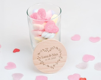 diamandi - Personalisierbares Vorratsglas mit Gravur – 880 ml Glas mit Holzdeckel – Geschenkidee Küche, Hochzeit - Florales Herz