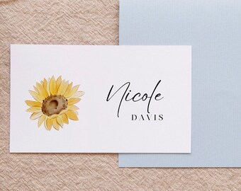 Tarjetas de lugar para bodas con girasoles: Tarjetas de nombre imprimibles (PDF)
