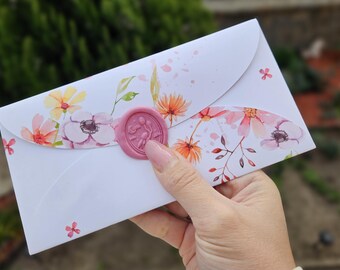 Sobre elegante para dinero de boda con tarjeta y sello de cera / Sobre de regalo para ocasiones especiales