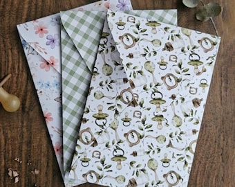 Sobres florales y de cuadros vichy de 11 x 16 cm / Sobres impresos / Bonito estilo botánico y infantil