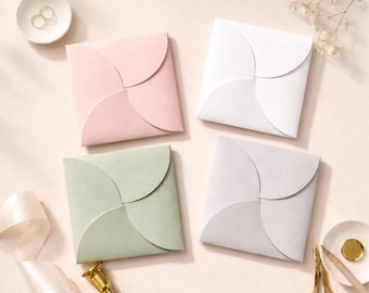 Sobre con pliegue de pétalo de 10 x 10 cm – Sobre de boda cuadrado minimalista – Sobre de invitación pastel hecho a mano – Sobre pequeño para tarjeta de regalo