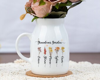 Custom Grandma's Garden Mini Flower Vase,Mother's Day Gift,Grandkid Name Flower Vase,Birthflower Vase,Wildflower Gifts,Grandma Garden Gifts