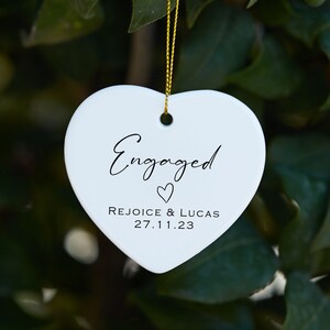 Personalized Engagement Ceramic Ornament Keepsake, Just Engaged Wedding Gifts, Congratulation Gift for Couple Newly Engaged, Custom Ornament