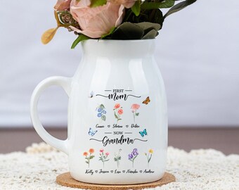 Première maman maintenant grand-mère, mini vase à fleurs personnalisé, vase à fleurs personnalisé du mois de naissance, cadeau de la fête des mères pour grand-mère maman Nana