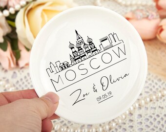 Skyline Jewelry Dish, Round Ring Holder, Landscape Ring Dish, Engagement Band Plate, Customized City Ring Dish, Best Gift for Anniversary