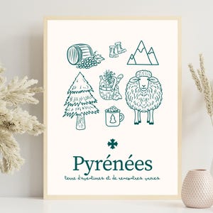 Pyrenees Poster | Mountain Nature and Local Illustration | Countryside Chalet Wall Art | Southwest France Poster