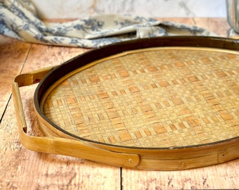 Großes ovales Tablett aus Vintage-Bambus und Rattan