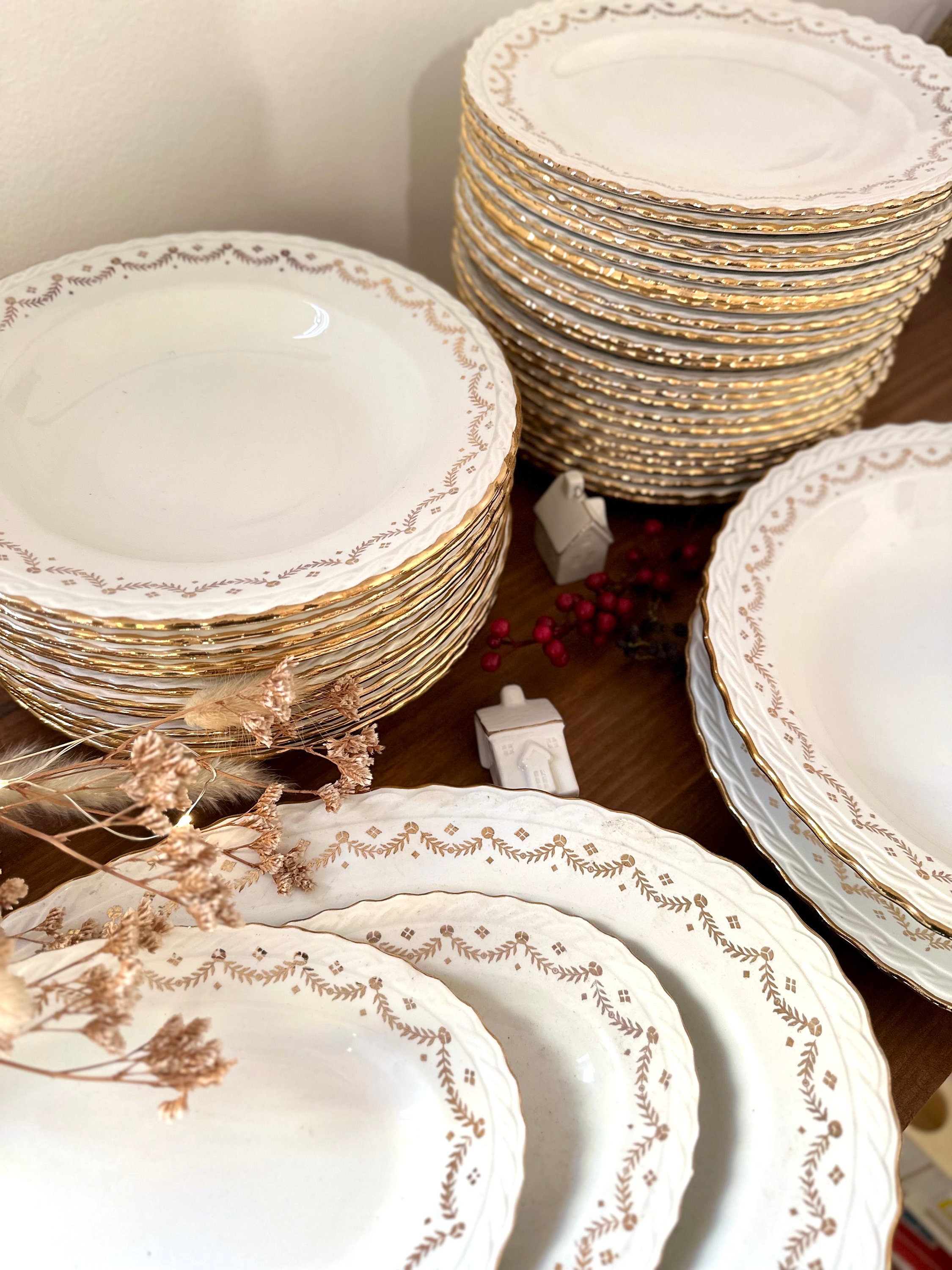 Lot grande assiette et grande assiette creuse en porcelaine C.G.