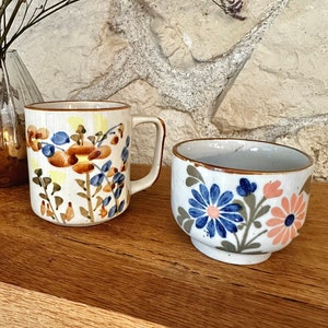 Pair of hand-painted stoneware mugs