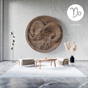 Dierenriem symbolen Steenbok parametrische muur sculptuur decor golvende houten muur decor svg dxf eps png / bestanden knippen / CNC-bestanden voor snijden | #1442|
