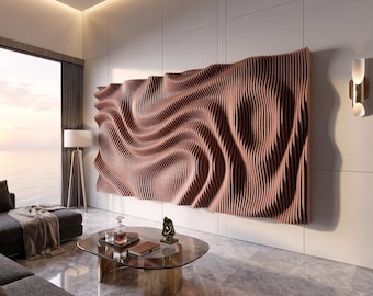 Parametric Wall Art Decor V8 Cut Ready Wavy Wooden Wall Decor svg dxf eps png / TV unit / CNC files for cutting |#14|