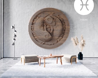 Pisces Zodiac Wood Wall Art | Parametric Sculpture, CNC Cut Files