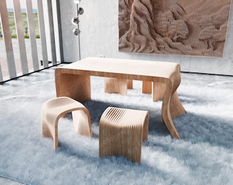 Parametric Dining Table DIY Plans | Wavy CNC Cut Files (svg, dxf, eps, pdf)