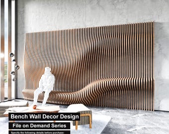 Bench Wall Design CNC Diy Woodworking Plans Files On Demand Series Parametric Wavy Wooden Wall svg dxf / TV unit / CNC files for cutting