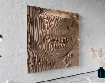 Parametric Wall Sculpture Decor Jaws DIY Plans Woodworking Wavy Wooden Wall svg dxf eps png / Cut Files / CNC files for cutting |#112|