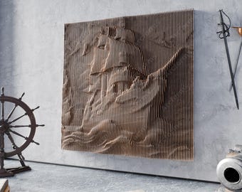 Parametric Wall Sculpture Decor Battleship DIY Plans Woodworking Wavy Wooden Wall svg dxf eps png / Cut Files / CNC files for cutting |#94|