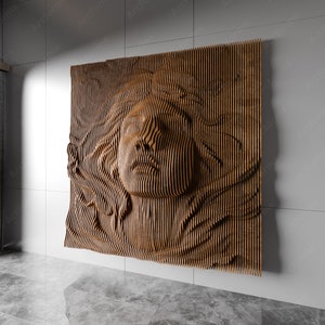 Väggkonst med parametrisk sjöjungfrubyst, 3D-skiktad skulpturpanel, abstrakt konturdesign, CNC-modern inredning, (digital fil)