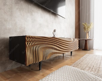 Diy Plans Woodworking Parametric TV Unit Drawer Wavy Wall Decor Cut Files svg dxf eps png / TV unit / CNC files for cutting |#107|
