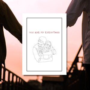 Haga su propia ilustración de la foto y envíe su tarjeta a su ser querido, tarjeta de felicitación personalizada, descarga digital, parejas de amor, giftidea