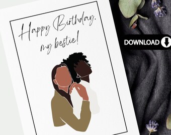Happy Birthday Digital Card,Instant download card,Downloadable and Printable greeting card,Minimalist,illustrated digital card