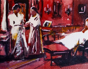 Cries and Whispers, Ingmar Bergman&#39;s 1972 film - Original Watercolor - artwork movie art art painting