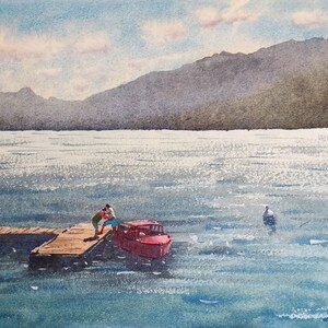 The descent from the boat, Varenna, Lake Como, Italy - original watercolor - artwork, art, painting, Italy