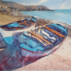 Barche al sole - acquerello originale - artwork, arte, pittura