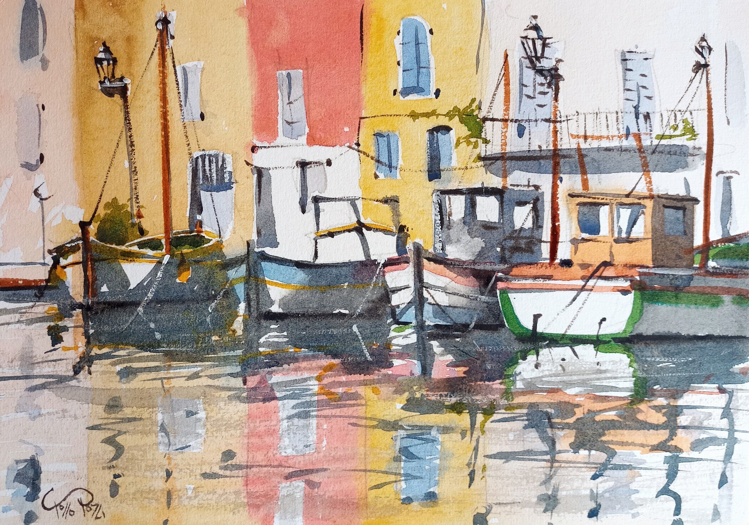 Miroir aux oiseaux, France - original watercolor - artwork, art, painting, Provence