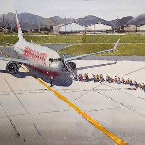 Boarding - acquerello originale - artwork, arte, pittura, Italy