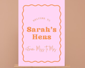 Hot Pink Hens Party Welcome Sign Template, Editable Canva, Bridal Shower Bachelorette Sign, 2 Designs, Instant Download