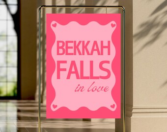 Hot Pink Wavy Border Bridal Shower Welcome Sign, A1 Editable Canva, Hens Bachelorette Sign, Instant Download