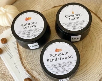 Fall Scented Candle Set | Handpoured Eco Soy candles | Pumpkin, Sandalwood, Cedar, Amber, Caramel  | Autumn Scented Candle | Candle Gift Set