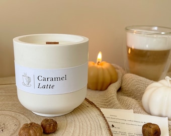 Caramel Latte geurende herfstkaars in jesmonietpot | Handgegoten sojakaarsen | Herfstgeurkaarsen | Cadeau-ideeën | Jesmonite huishoudartikelen