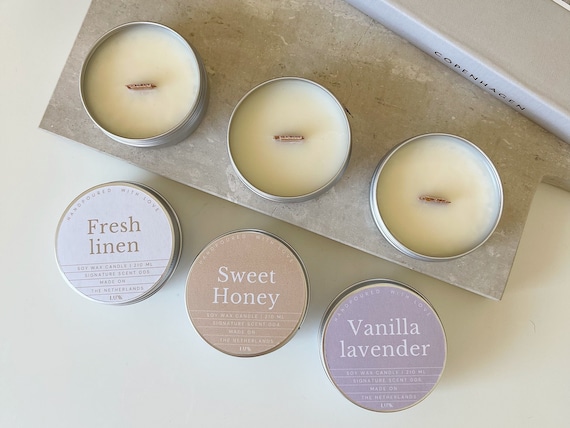 Spring Trio Scented Candle Travel Tins Handpoured Soy Candles Vanilla  Lavender Fresh Linen Honey Spring Scented Candles Gifts 