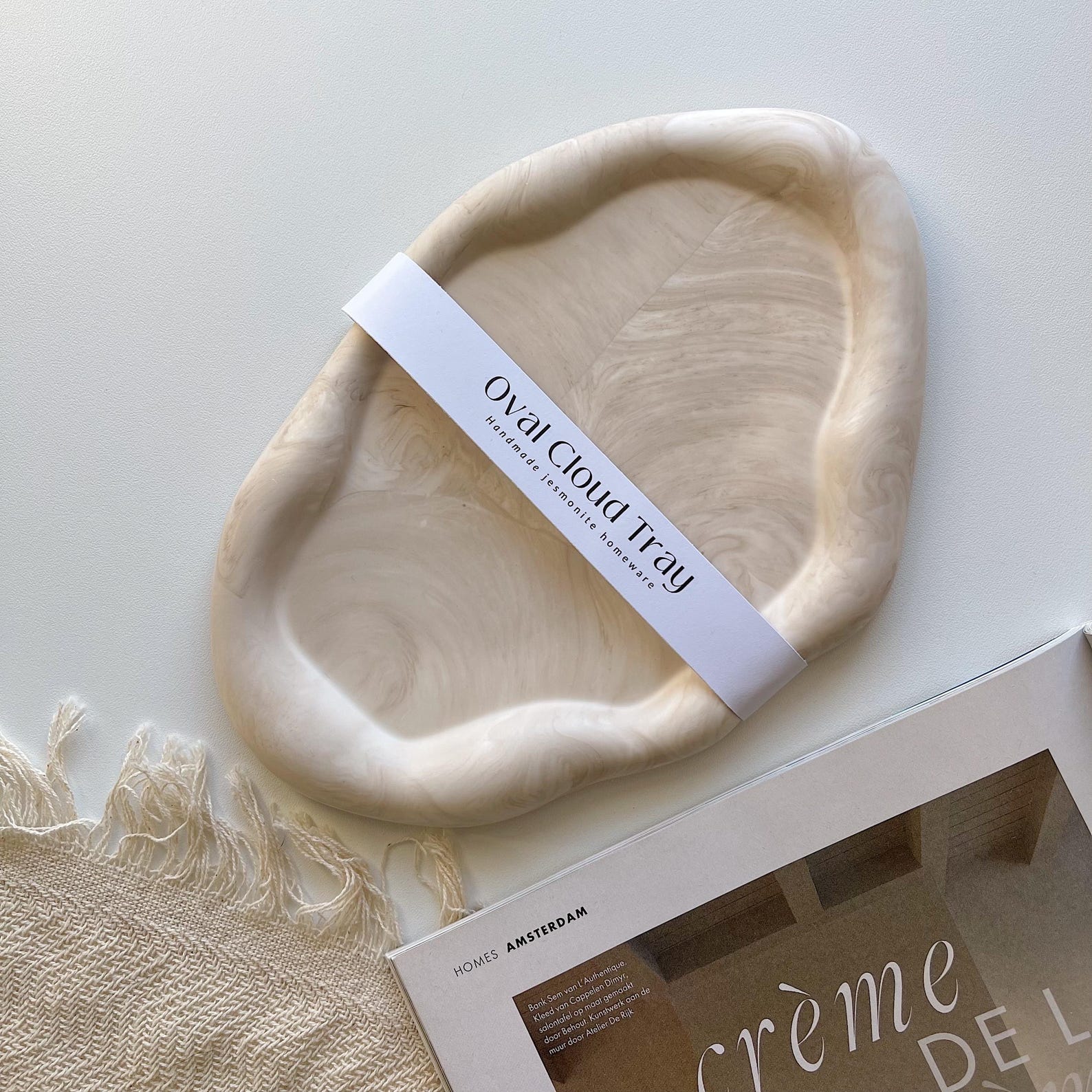 Handmade Cloud Jesmonite Tray: Neutral Home Decor - Marble