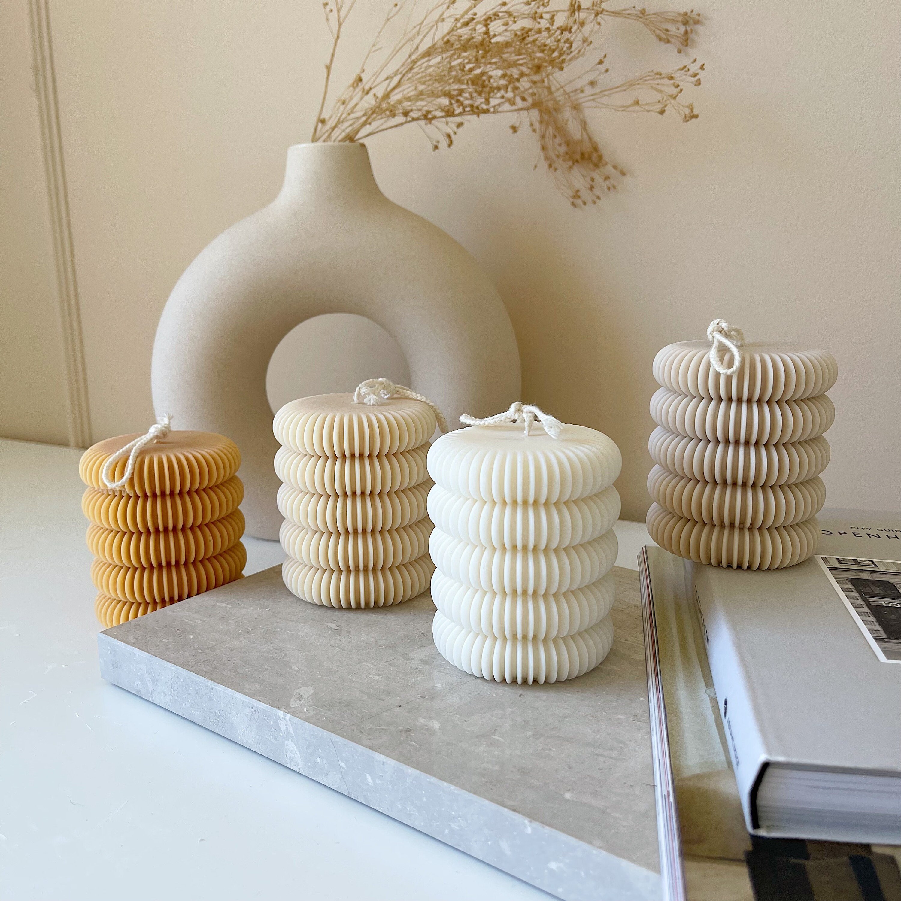 Unique Ribbed Geometrical Candle Handmade Ribbed Candle Valentine Gifts