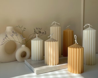 Ribbed pillar candle set | Handmade pillar candle | Home decor candles | candle Gift | Handpoured Soy Candles | Pillar Candle