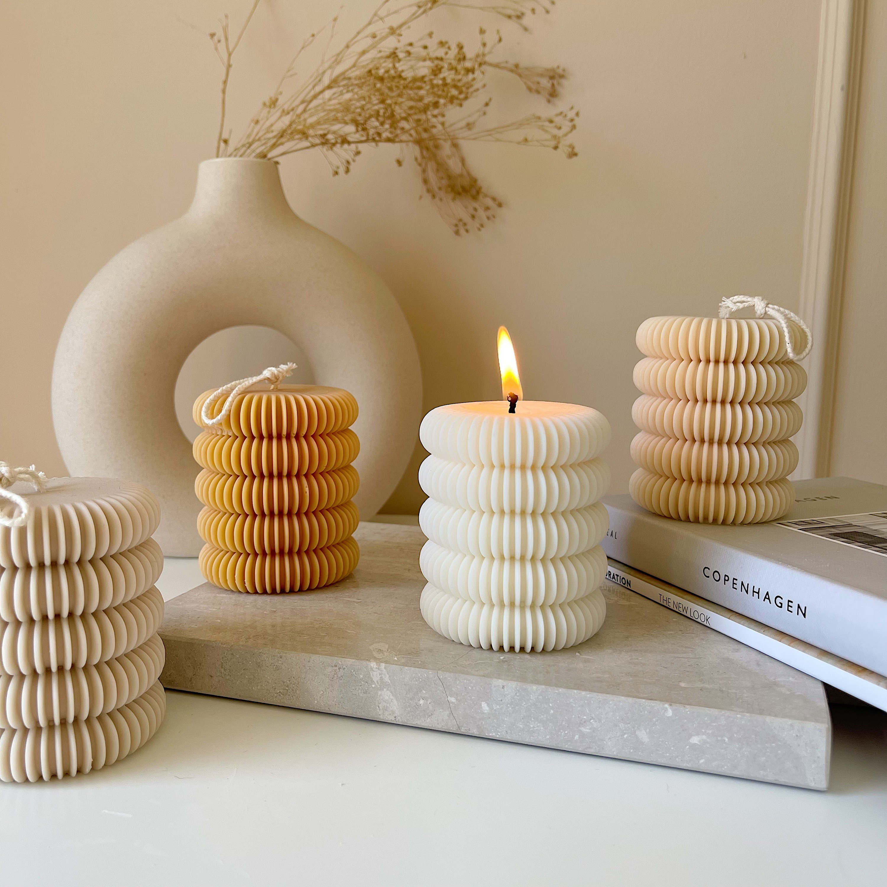 Unique Ribbed Geometrical Candle Handmade Ribbed Candle Valentine Gifts