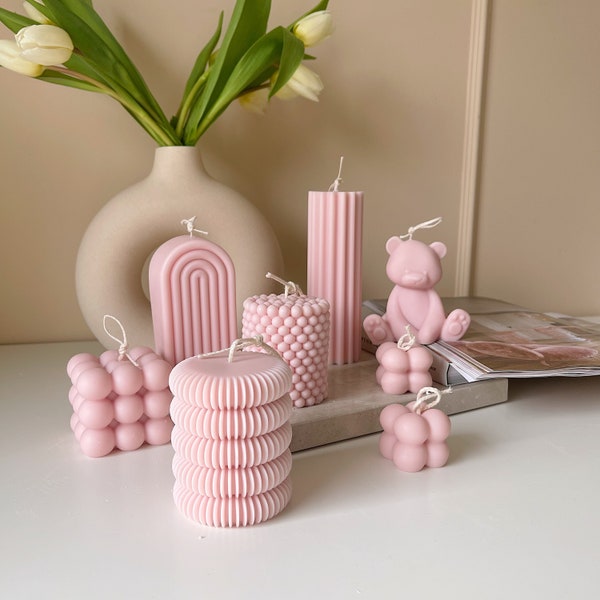 Pastel pink Pillar Candles | Handmade pillar candle | Pastel pink candle | spring candles | Handpoured Soy Candles | Pillar Candle