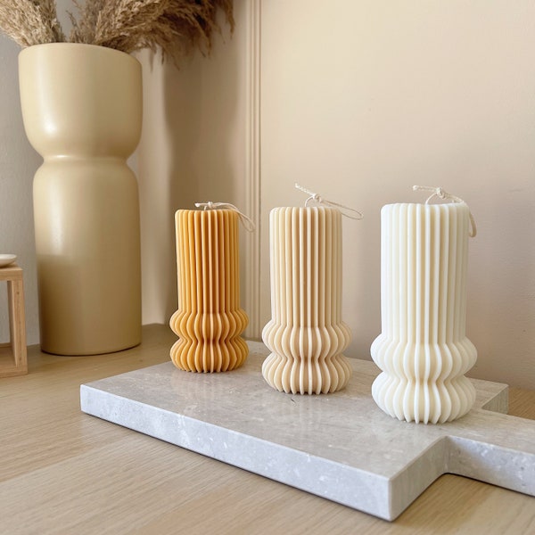 Unique Ribbed geometrical Vase candle | Handmade ribbed candle | Valentine gifts | gift idea | Handpoured Soy Candles | Pillar Candle